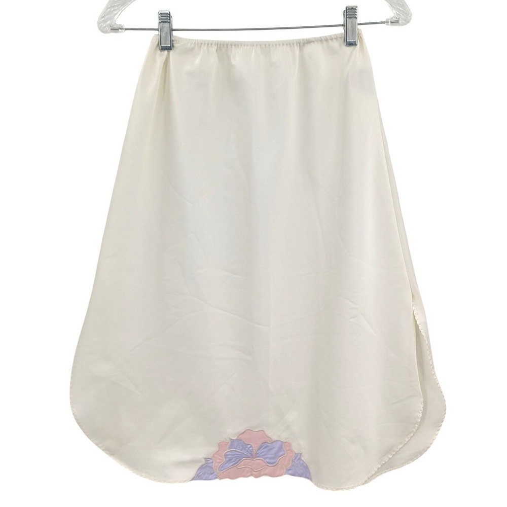 Vintage Natori Half Slip Skirt Ivory Floral Applique Lingerie Neiman Marcus P